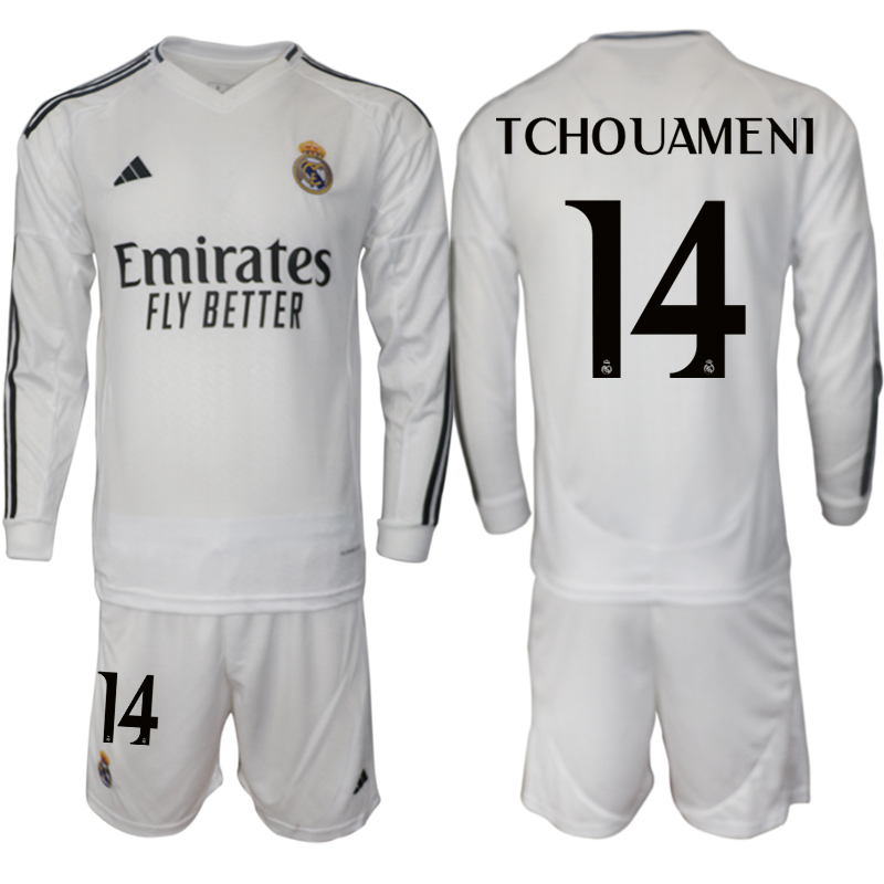 Men 2024-2025 Club Real Madrid home Long Sleeves White #14 Soccer Jersey